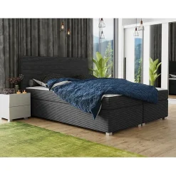 Mobilier1 Lit continental Memphis 137, Double, Gris, Tissu, Disponible* Ensemble Sommier Et Matelas