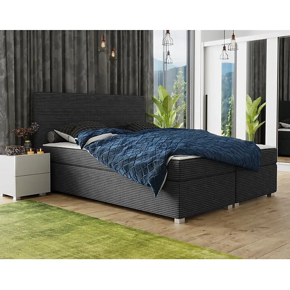 Mobilier1 Lit continental Memphis 137, Double, Gris, Tissu, Disponible* Ensemble Sommier Et Matelas