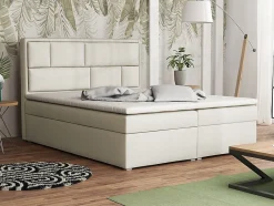 Mobilier1 Lit continental Pomona 115, Double, Brun clair, Tissu, Disponible* Ensemble Sommier Et Matelas