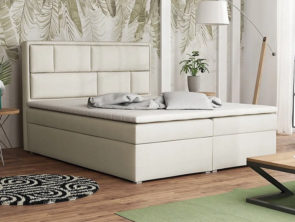 Mobilier1 Lit continental Pomona 115, Double, Brun clair, Tissu, Disponible* Ensemble Sommier Et Matelas