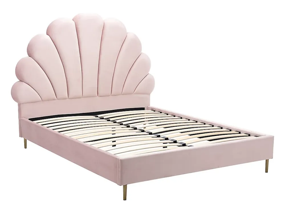 Vente-unique Lit coquillage 140 x 190 cm - Velours - Rose - LIVAYA* Lit Double