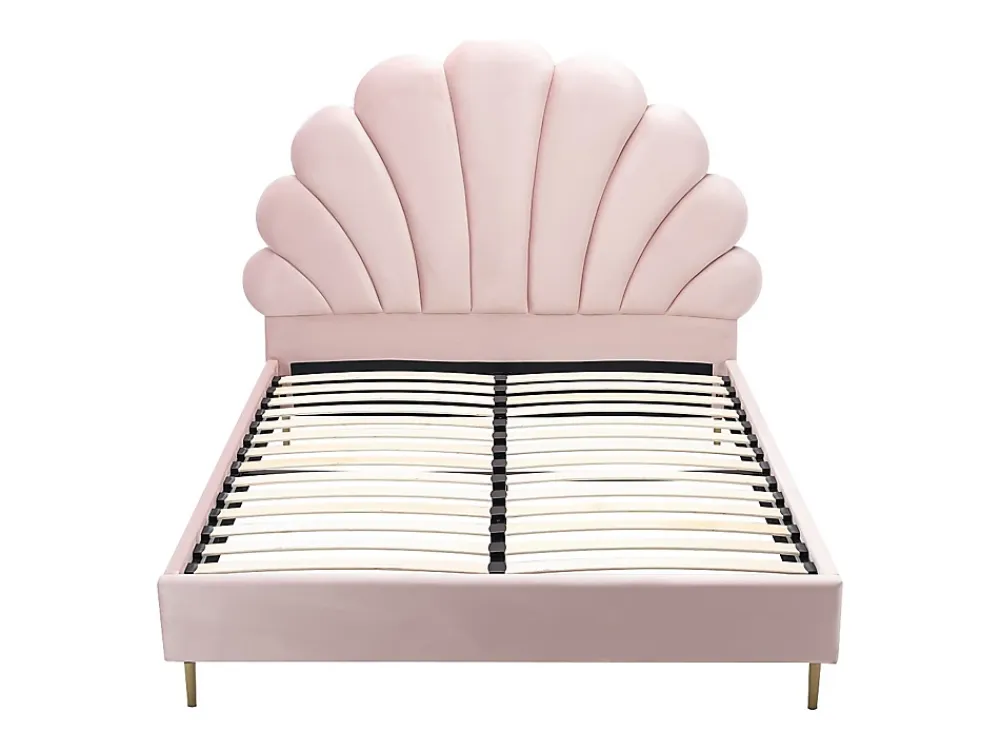 Vente-unique Lit coquillage 140 x 190 cm - Velours - Rose - LIVAYA* Lit Double