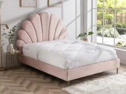 Vente-unique Lit coquillage 140 x 190 cm - Velours - Rose - LIVAYA* Lit Double