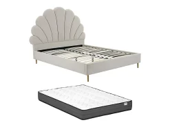 Vente-unique Lit coquillage 140 x 190 cm - Tissu - Beige + Matelas - LIVAYA* Lit Double