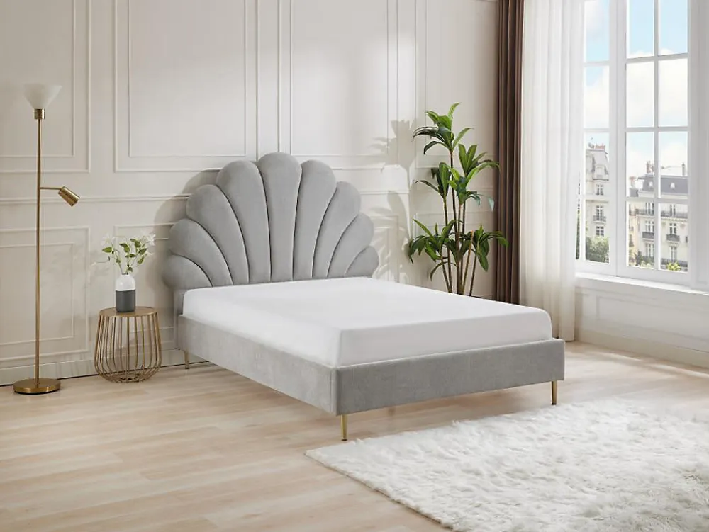 Lit coquillage 160 x 200 cm - Tissu - Gris clair - LIVAYA>Vente-unique Hot