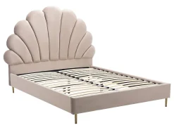 Lit coquillage 140 x 190 cm - Velours - Beige + Matelas - LIVAYA><noscript><img width=