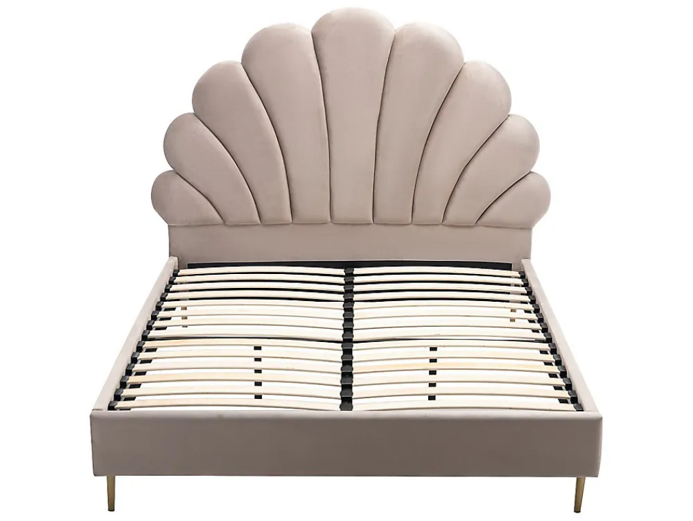 Lit coquillage 140 x 190 cm - Velours - Beige + Matelas - LIVAYA>Vente-unique Discount