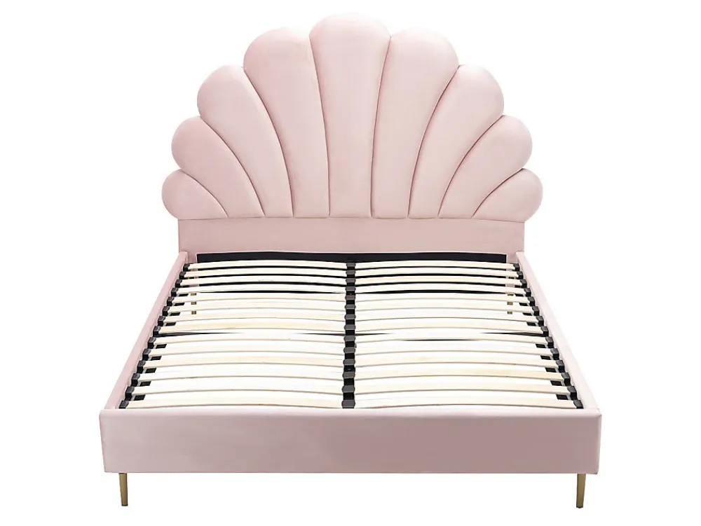 Lit coquillage 160 x 200 cm - Velours - Rose - LIVAYA>Vente-unique Discount