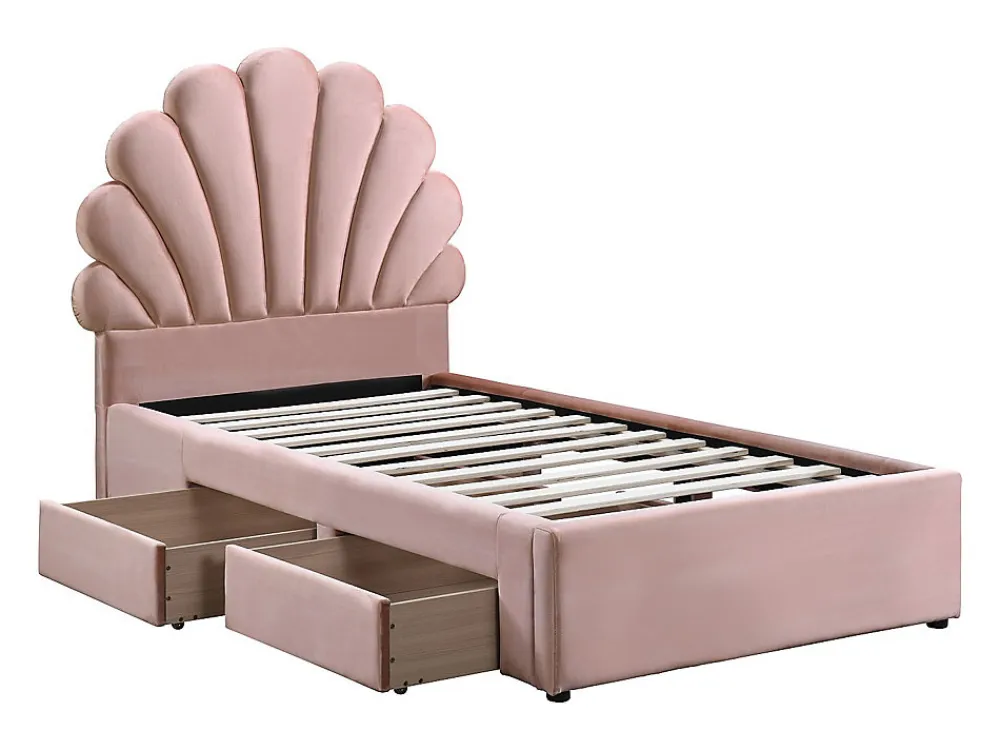 Lit coquillage 90 x 190 cm avec 2 tiroirs - Velours - Rose - MOANA>Vente-unique Hot