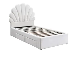 Vente-unique Lit coquillage 90 x 190 cm avec 2 tiroirs - Velours - Blanc + Matelas - MOANA* Lit Avec Rangement