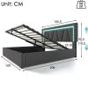 Gutent lit de rangement 160x200 cm lit rembourré lit eclairage led avec fonction de chargement usb type c lit double lin gris* Lit Avec Rangement