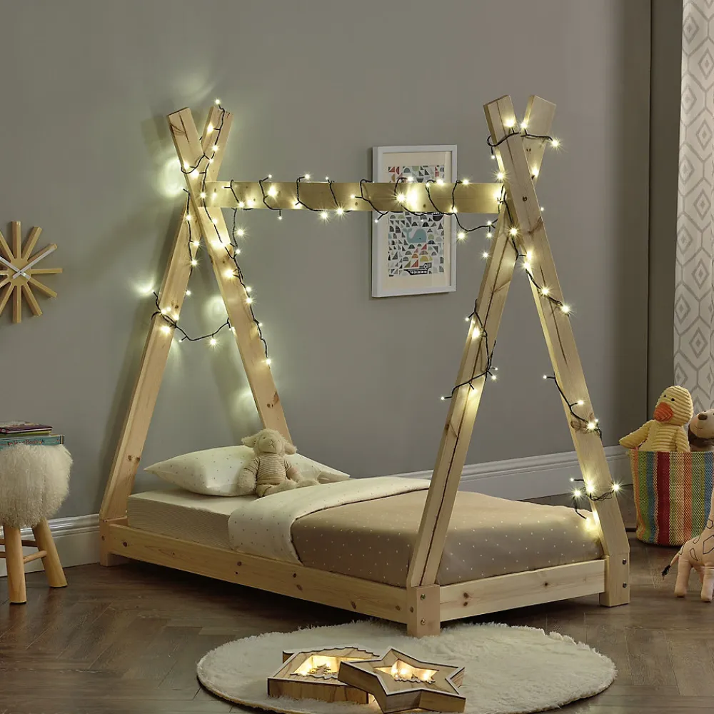Lit de Tipi pour Enfant Onejda Bois Naturel 140 x 70 cm en.casa>[En.Casa]