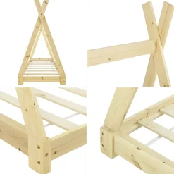 Lit de Tipi pour Enfant Onejda Bois Naturel 140 x 70 cm en.casa><noscript><img width=