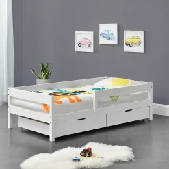 [En.Casa] Lit d'enfant Design avec 2 Tiroirs Borgarnes 90 x 200 cm Blanc en.casa* Lit Avec Rangement