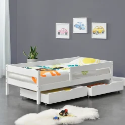 [En.Casa] Lit d'enfant Design avec 2 Tiroirs Borgarnes 90 x 200 cm Blanc en.casa* Lit Avec Rangement