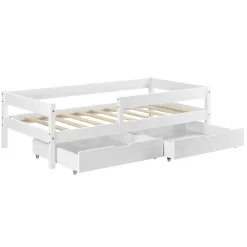 [En.Casa] Lit d'enfant Design avec 2 Tiroirs Borgarnes 90 x 200 cm Blanc en.casa* Lit Avec Rangement