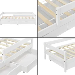 [En.Casa] Lit d'enfant Design avec 2 Tiroirs Borgarnes 90 x 200 cm Blanc en.casa* Lit Avec Rangement