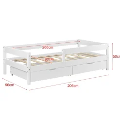 [En.Casa] Lit d'enfant Design avec 2 Tiroirs Borgarnes 90 x 200 cm Blanc en.casa* Lit Avec Rangement