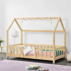 Lit d'Enfant Design Forme Maison Sisimiut Pin 140 x 70 cm Naturel en.casa>[En.Casa] Clearance