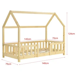 Lit d'Enfant Design Forme Maison Sisimiut Pin 140 x 70 cm Naturel en.casa><noscript><img width=