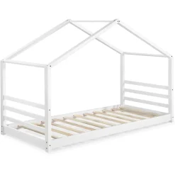 [En.Casa] Lit D'enfant Design Maison Vardoe Pin 90 X 200 Cm Blanc Mat en.casa*Enfant Lit Enfant