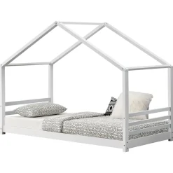 [En.Casa] Lit D'enfant Design Maison Vardoe Pin 90 X 200 Cm Blanc Mat en.casa*Enfant Lit Enfant