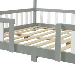 [En.Casa] Lit d'Enfant Forme Maison avec Grille de Protection Treviolo 200 x 140 cm gris en.casa*Enfant Lit Enfant