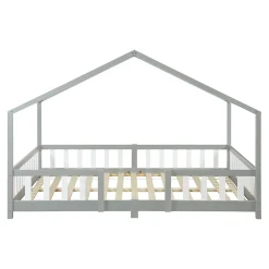 [En.Casa] Lit d'Enfant Forme Maison avec Grille de Protection Treviolo 200 x 140 cm gris en.casa*Enfant Lit Enfant