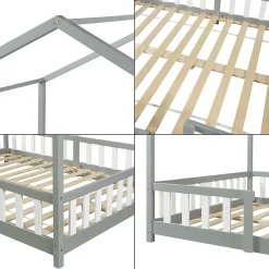 [En.Casa] Lit d'Enfant Forme Maison avec Grille de Protection Treviolo 200 x 140 cm gris en.casa*Enfant Lit Enfant