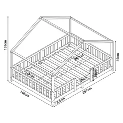 [En.Casa] Lit d'Enfant Forme Maison avec Grille de Protection Treviolo 200 x 140 cm gris en.casa*Enfant Lit Enfant
