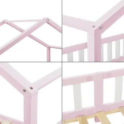 [En.Casa] Lit d'Enfant Forme Maison avec Grille de Protection Treviolo 200 x 90 cm Rose Blanc Mat Laqué en.casa*Enfant Lit Enfant
