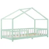 Lit d'Enfant Forme Maison avec Grille de Protection Treviolo 200 x 90 cm Menthe Blanc Mat Laqué en.casa>[En.Casa]