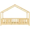 [En.Casa] Lit d'Enfant Forme Maison avec Grille de Protection Treviolo 140 x 70 cm Bois Naturel en.casa*Enfant Lit Enfant