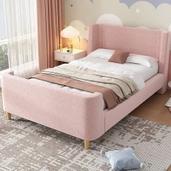 Lit d'enfant Lit rembourré,lit simple lit traîneau, 90 x 200 cm, Pour garçons & filles, Rose,Sans matelas>Gutent Discount