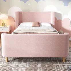 Lit d'enfant Lit rembourré,lit simple lit traîneau, 90 x 200 cm, Pour garçons & filles, Rose,Sans matelas>Gutent Discount
