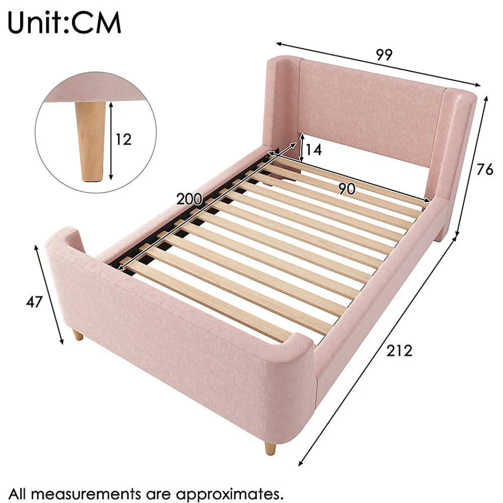Lit d'enfant Lit rembourré,lit simple lit traîneau, 90 x 200 cm, Pour garçons & filles, Rose,Sans matelas>Gutent Discount