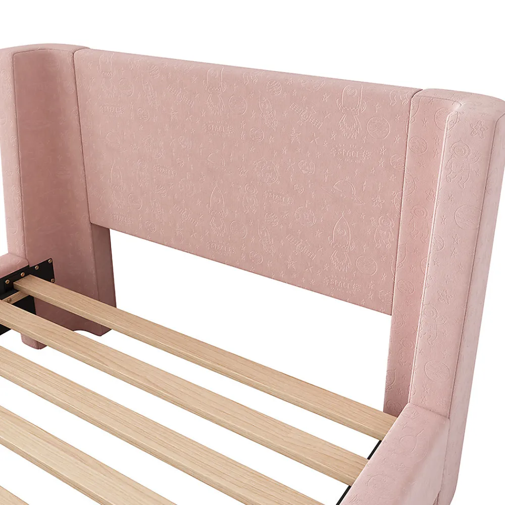 Lit d'enfant Lit rembourré,lit simple lit traîneau, 90 x 200 cm, Pour garçons & filles, Rose,Sans matelas>Gutent Discount