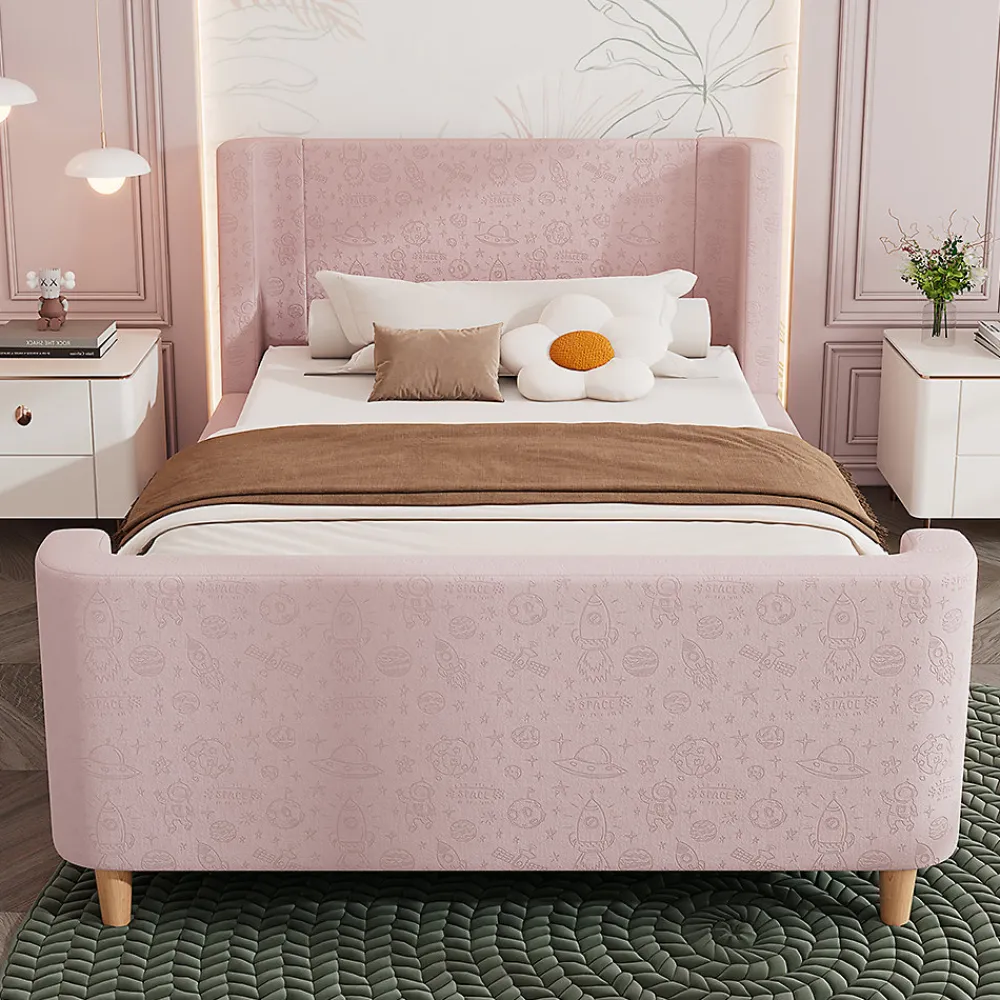 Lit d'enfant Lit rembourré,lit simple lit traîneau, 90 x 200 cm, Pour garçons & filles, Rose,Sans matelas>Gutent Discount