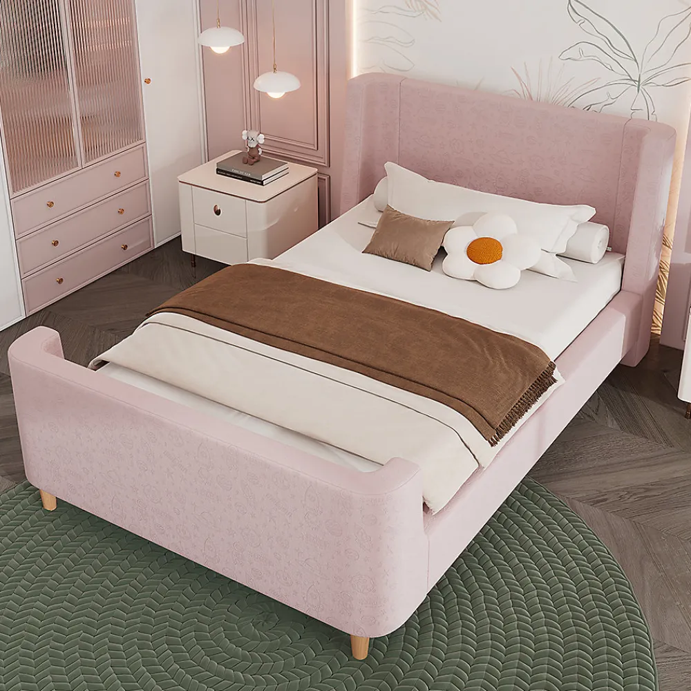 Lit d'enfant Lit rembourré,lit simple lit traîneau, 90 x 200 cm, Pour garçons & filles, Rose,Sans matelas>Gutent Discount