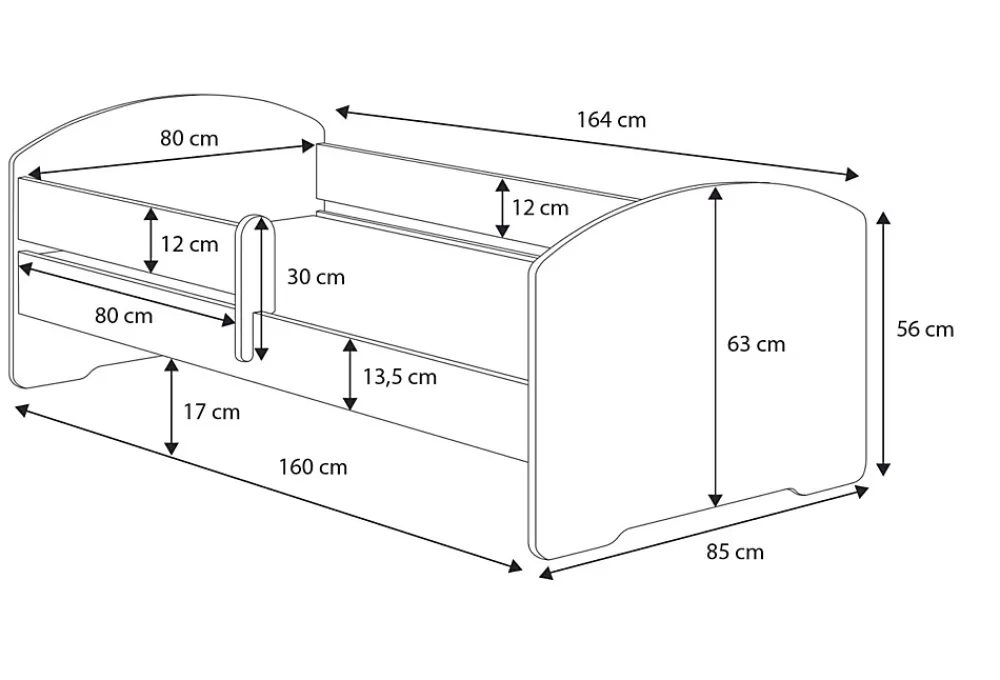 Kobi Lit d'enfant LUK avec barreaux 160x80 Princesse en couronne*Enfant Lit Enfant