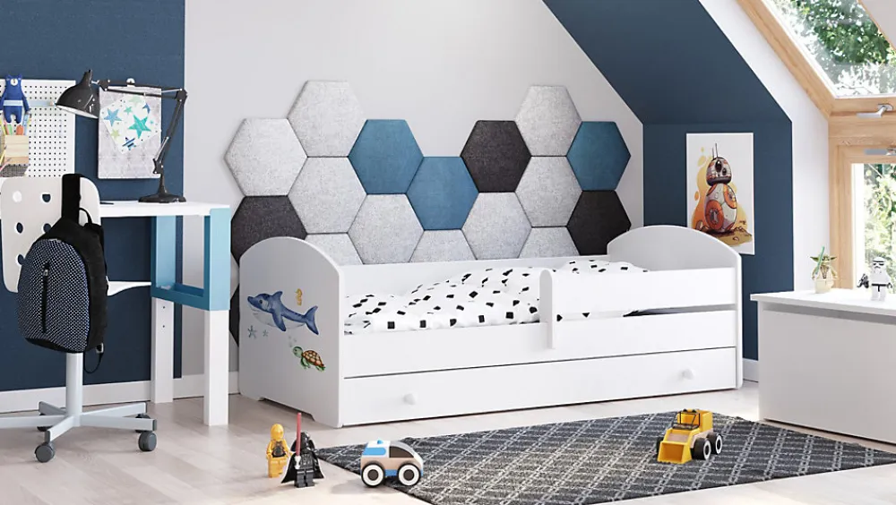 Kobi Lit d'enfant LUK avec tiroir et tringle 160x80 Shark* Lit Avec Rangement