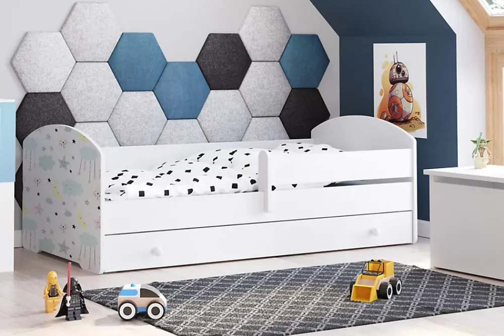 Kobi Lit d'enfant LUK avec tiroir et tringle 140x70 étoiles* Lit Avec Rangement