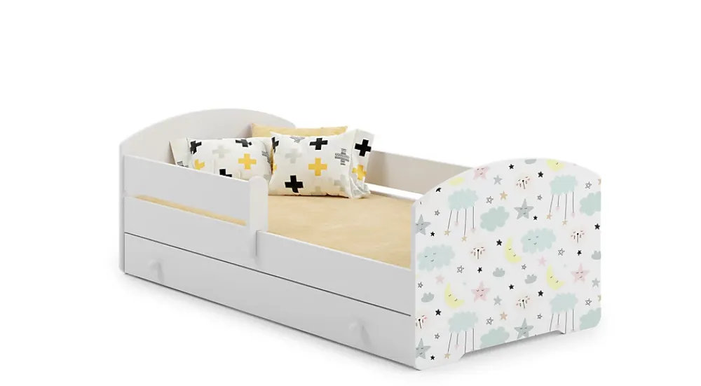 Kobi Lit d'enfant LUK avec tiroir et tringle 140x70 étoiles* Lit Avec Rangement