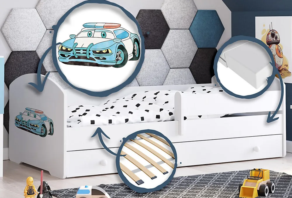 Lit d'enfant LUK avec tiroir et tringle 140x70 Police>Kobi Outlet
