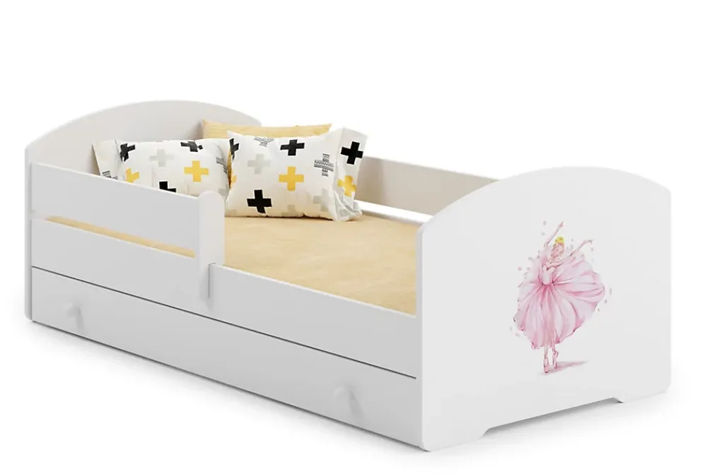 Kobi Lit d'enfant LUK avec tiroir et tringle 140x70 Princesse en couronne* Lit Avec Rangement