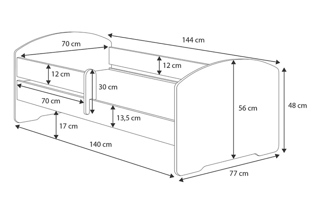 Kobi Lit d'enfant LUK avec tiroir et tringle 140x70 Princesse en couronne* Lit Avec Rangement