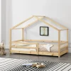 Lit d'Enfant Maison avec Barreaux de Sécurité Knätten Pin 90 x 200 cm Bois Naturel en.casa>[En.Casa] Online
