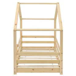 [En.Casa] Lit d'Enfant Maison avec Barreaux de Sécurité Knätten Pin 70 x 140 cm Bois Naturel en.casa*Enfant Lit Enfant