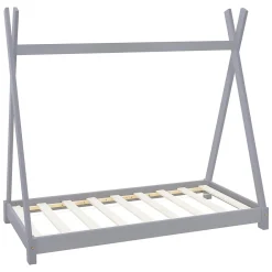 Ml-Design Lit d'enfant Tipi 80x160 cm gris clair simple bois de pin avec sommier lattes style indien*Enfant Lit Enfant