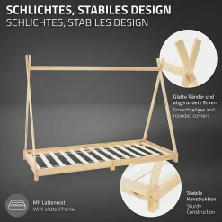 Ml-Design Lit d'enfant Tipi 90x200 cm naturel simple bois de pin avec sommier à lattes style indien*Enfant Lit Enfant